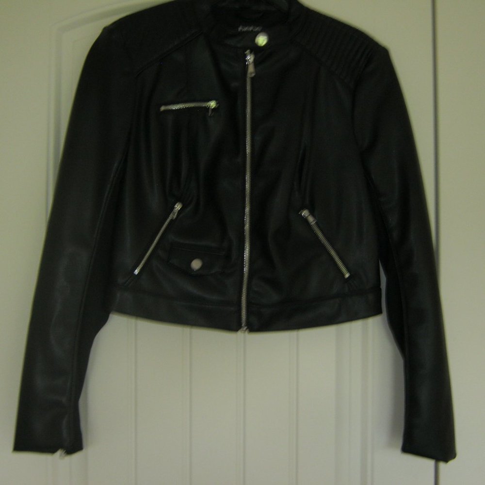 Bebe Moto Jacket Nylon Size L Black Zip
